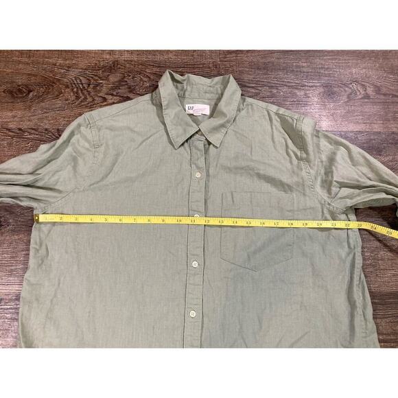 Gap Women’s Boyfriend Fit Linen Blend Button Up Shirt Pocket Sage Green Size L - Picture 3 of 7